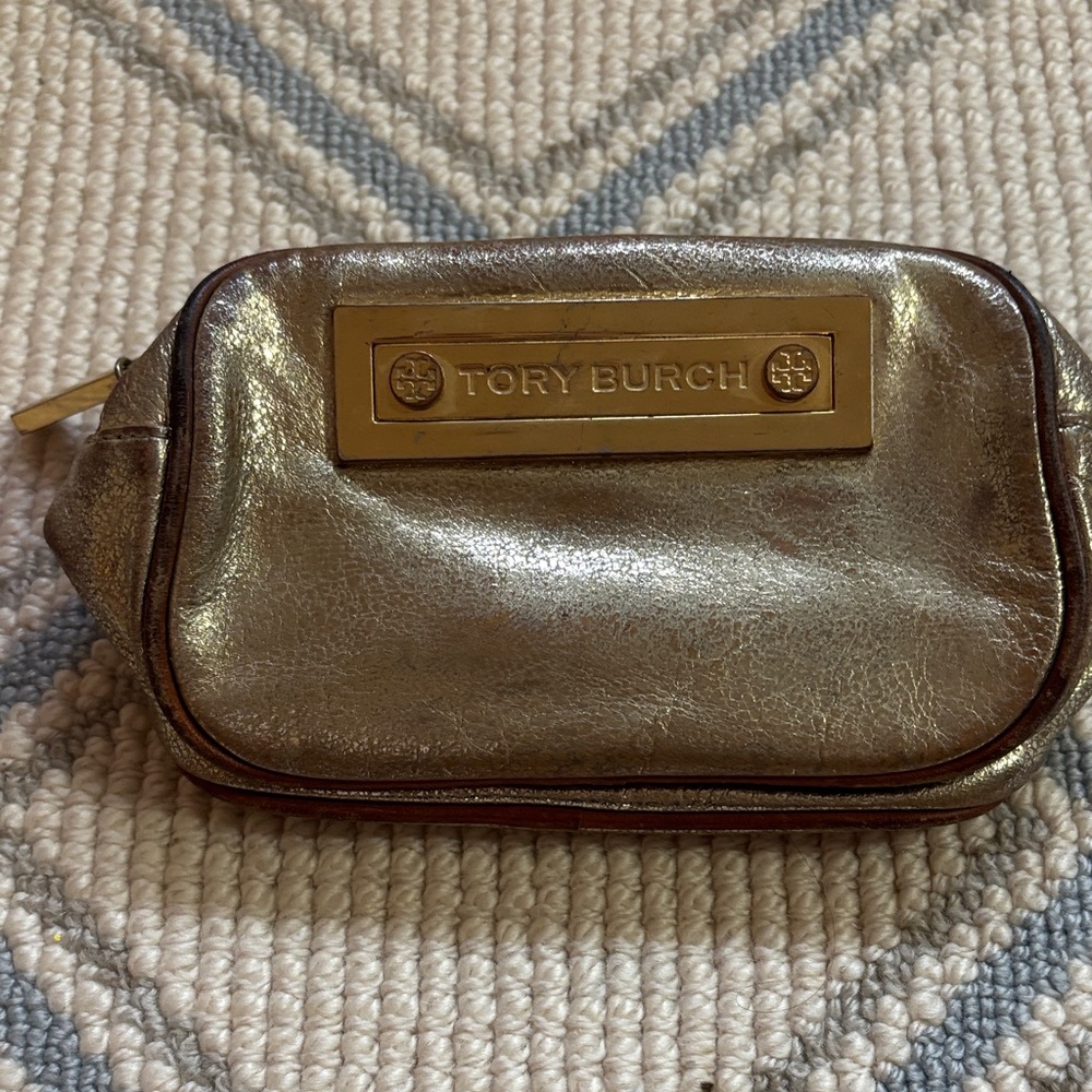 Tory Burch Metallic Gold Pouch/Makeup Bag